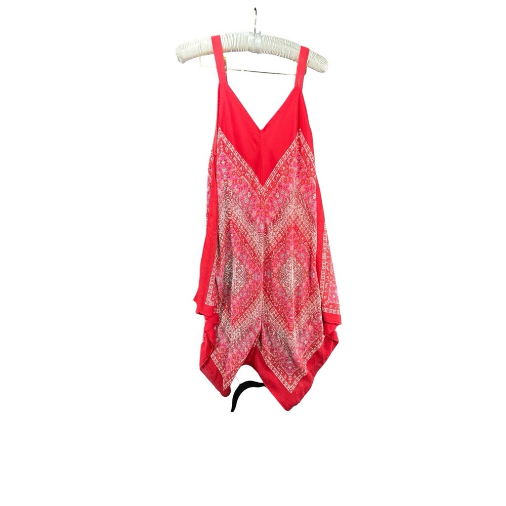My Michelle Large Red Pink Scarf Print Handkerchief Hem Dress Boho Sleeveless